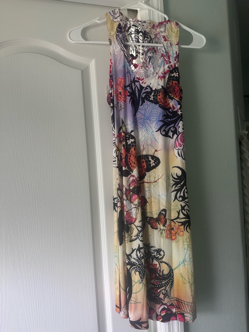 Sleeveless Multicolor Butterfly Print Women's Dress